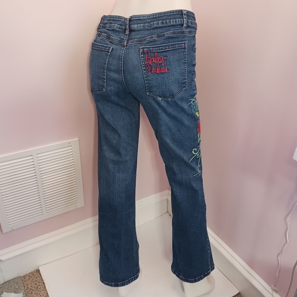 HARLEY-DAVIDSON Embroidered Straight Leg Slight Stretch Denim Jeans Sz 12 EUC - Picture 8 of 13